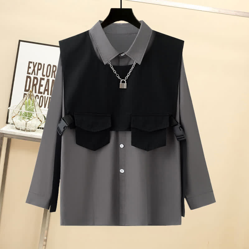 Vest Black Buckle Chain Pants Pocket Cargo T-Shirt Shorts