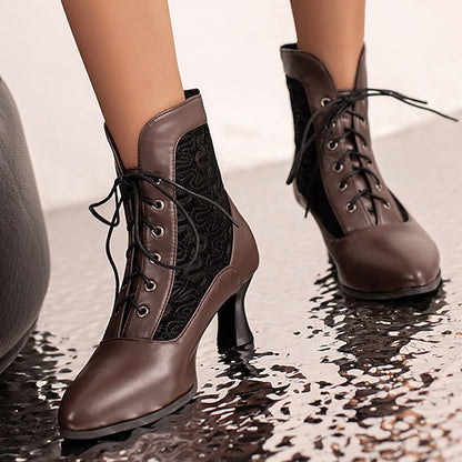 Boots White with Ankle Lace-Up Embroidered Women's Panels