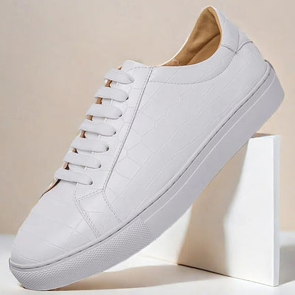 Men's White Crocodile Pattern Casual Sneakers – Stylish