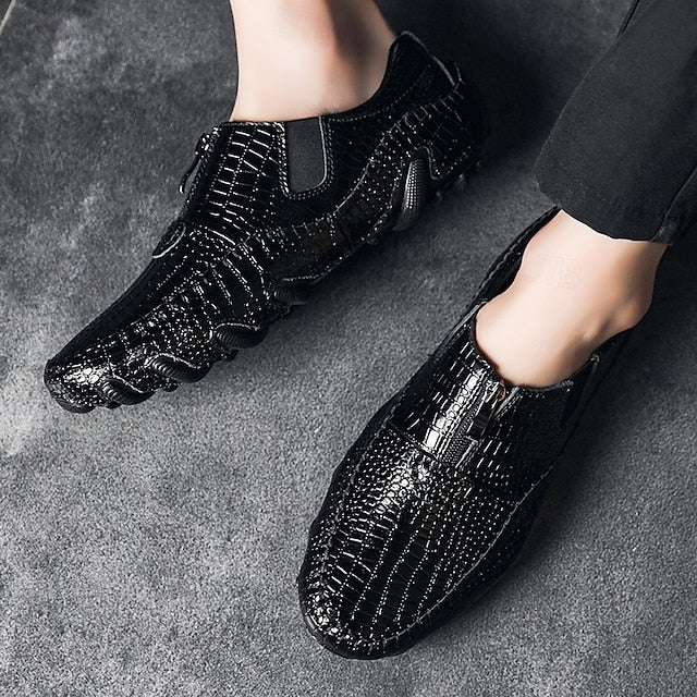 Men's Crocodile Pattern Leather Loafers - Stylish Slip-On