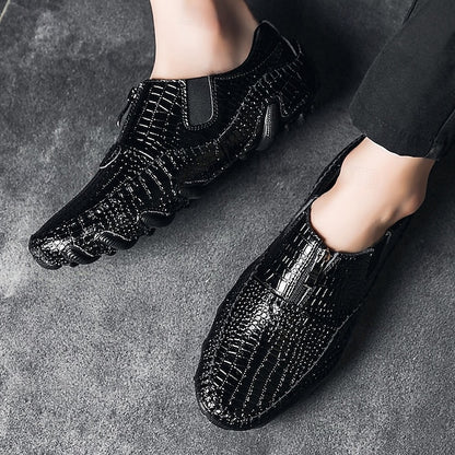 Men's Crocodile Pattern Leather Loafers - Stylish Slip-On