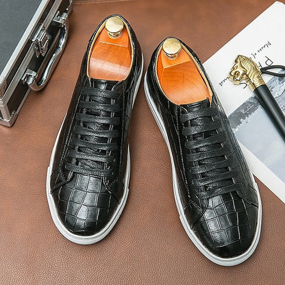 Men's White Crocodile Pattern Casual Sneakers – Stylish