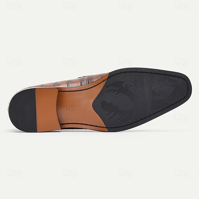 Men's Classic Brown Crocodile Pattern Leather Dress Shoes -