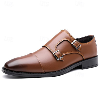 Strap Elegant Men's Shoes Dress Monk – Double Leather