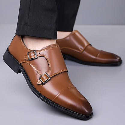 Strap Elegant Men's Shoes Dress Monk – Double Leather