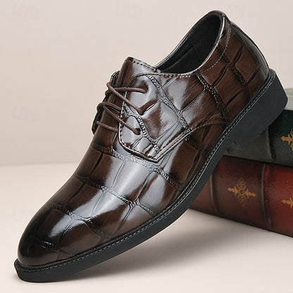 Leather Brown Men's Shoes Crocodile-Pattern Dress