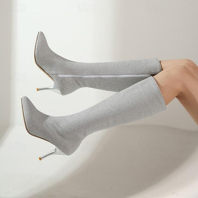 Sparkly Elegant Stiletto Knee-High – Boots Women's
