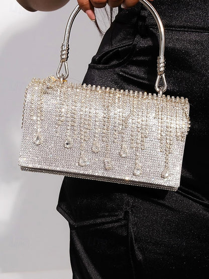 Crystal Handbag Women's with Silver Evening Elegant Chain