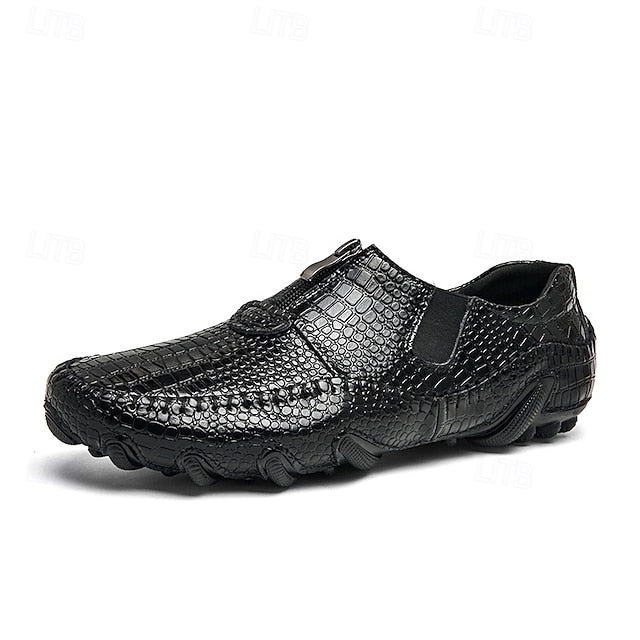 Men's Crocodile Pattern Leather Loafers - Stylish Slip-On