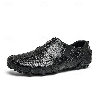 Men's Crocodile Pattern Leather Loafers - Stylish Slip-On
