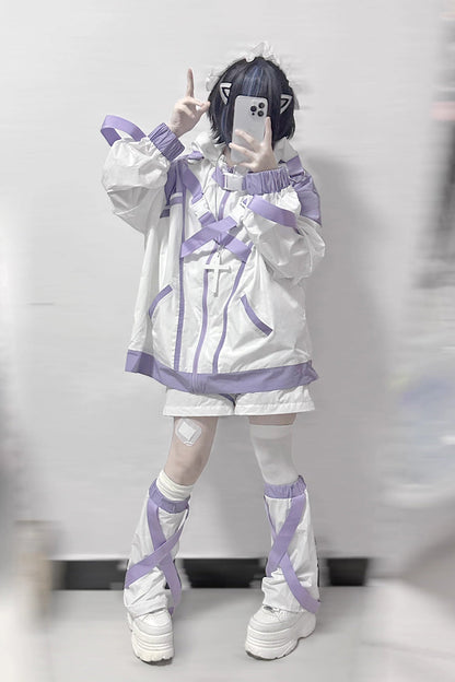 Cyberpunk Functional Print Hooded Jirai Kei Sport Coat