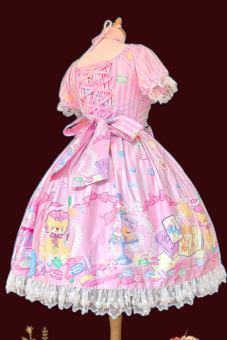 Macaron Dolly House Doll Collar Short Sleeves Print Bowknot Sweet Lolita Dress Colors