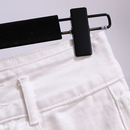 Chic Shorts Pocket Lapel T-Shirt Stripe Denim Ripped