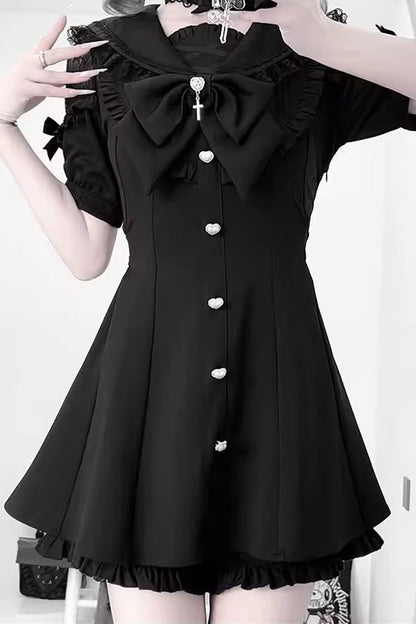 Ruffled Bow Jirai Kei Dress and Shorts Set - Plus Size