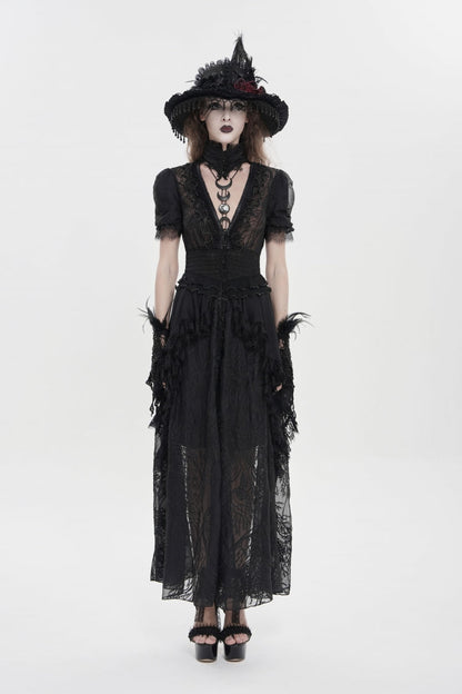 V Collar Short Sleeve Hanayome Lace Gothic Wedding Dress