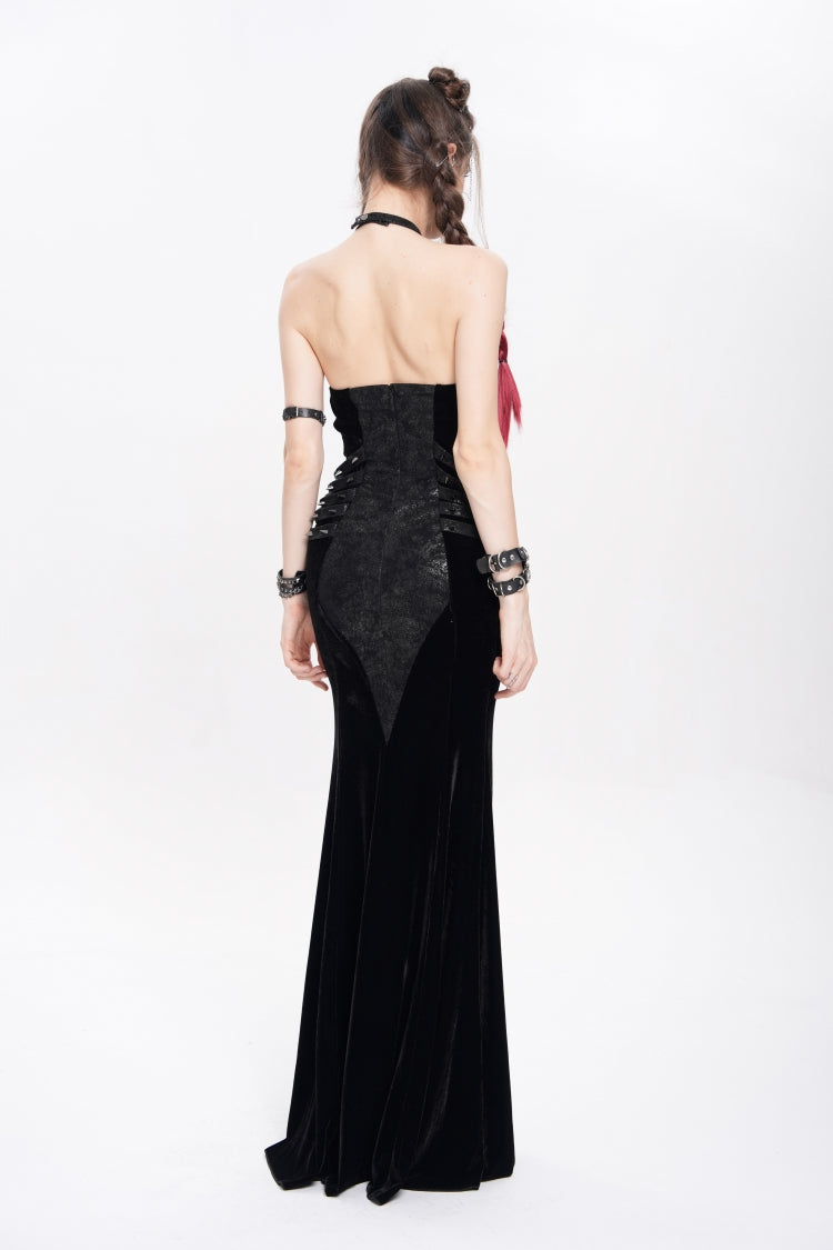 Halterneck Sleeveless Rivet Chain Punk Dress