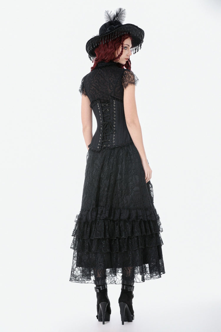 Underbust Corset with Lace-Up and Asymmetric Hem - NoirEdge