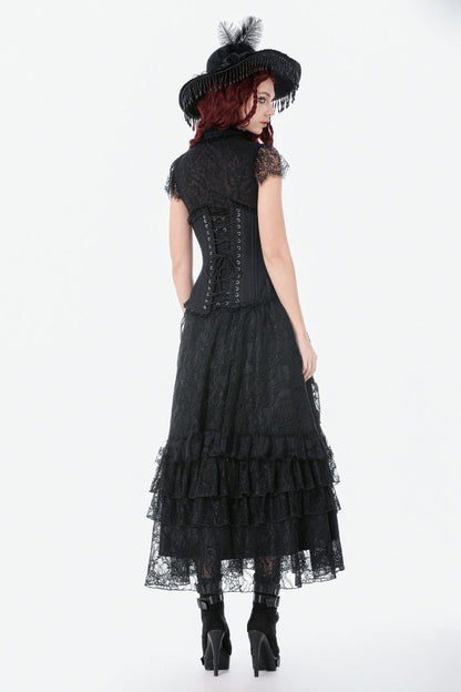 Underbust Corset with Lace-Up and Asymmetric Hem - NoirEdge
