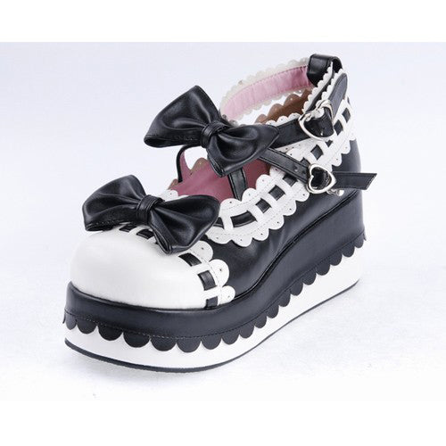 Lolita Shoes with Bow Decoration and Ankle Straps, PU Round Toe