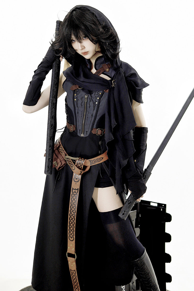 Ebony and Grey Phantom of the Night Sleeveless Lace Up Fashion Gothic Punk Lolita Dress