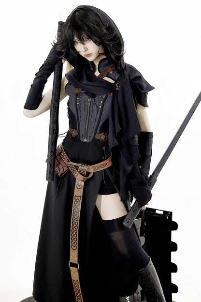 Ebony and Grey Phantom of the Night Sleeveless Lace Up Fashion Gothic Punk Lolita Dress