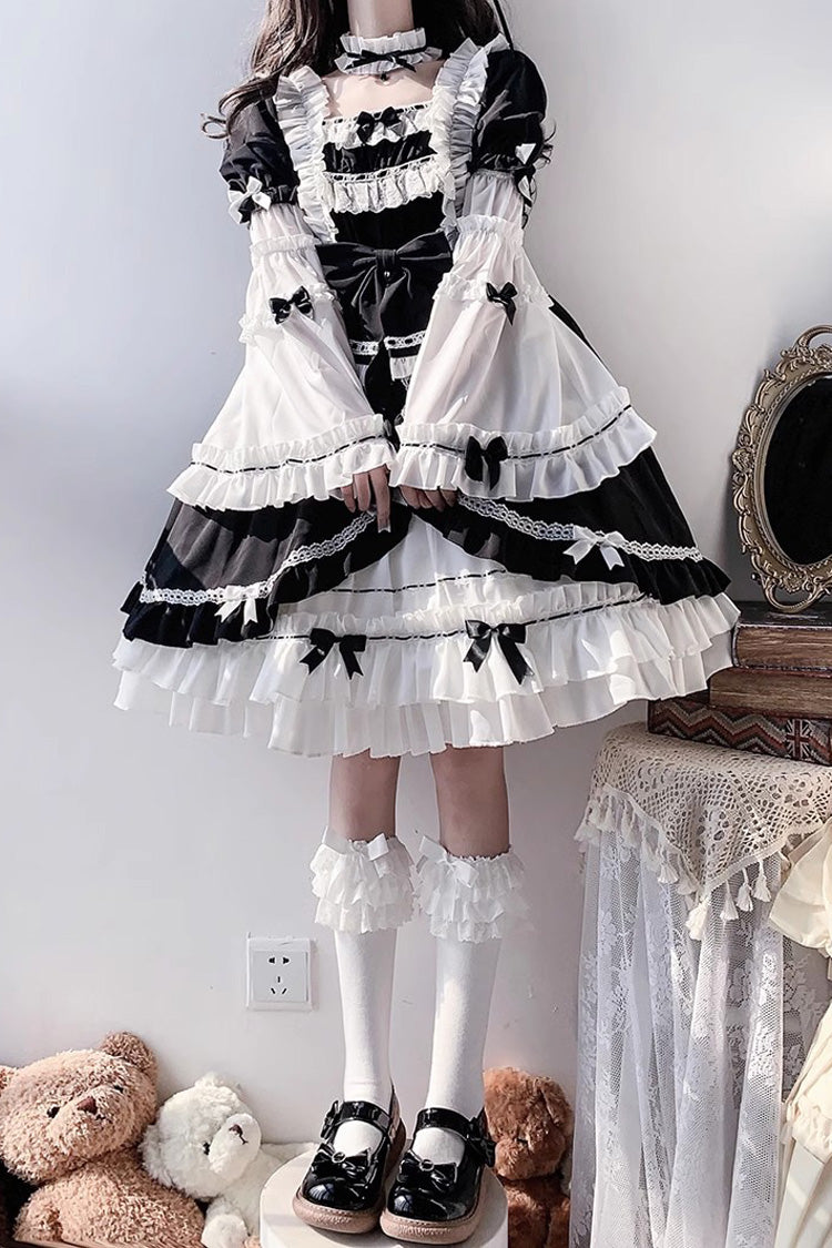 Hime Sleeves Gothic Princess Dress with Multi-Layer Ruffled Cardigan and Bow