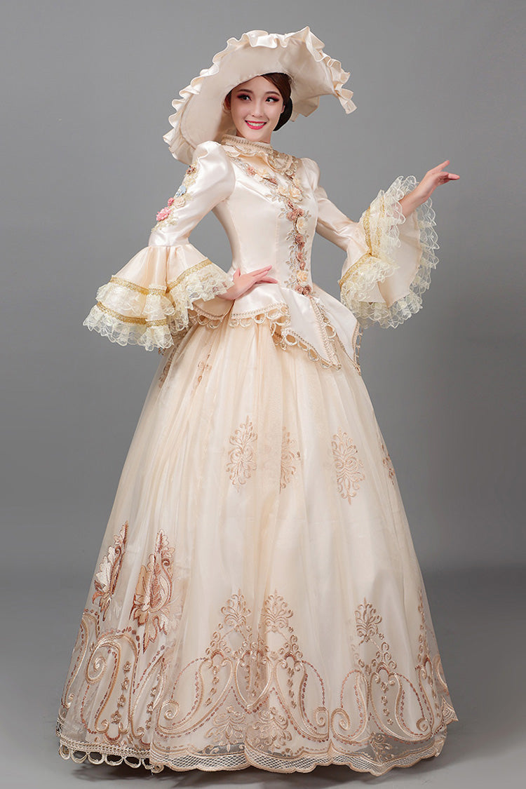 Floral Decorative Long Sleeve Court Dress