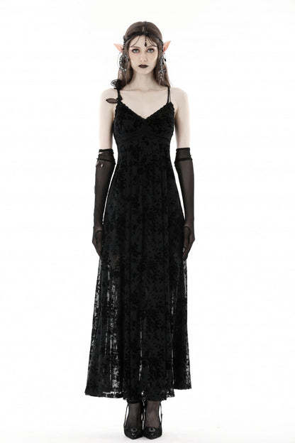Maxi Rose Print Gothic Slip Dress with Lace-Up Back - NoirEdge