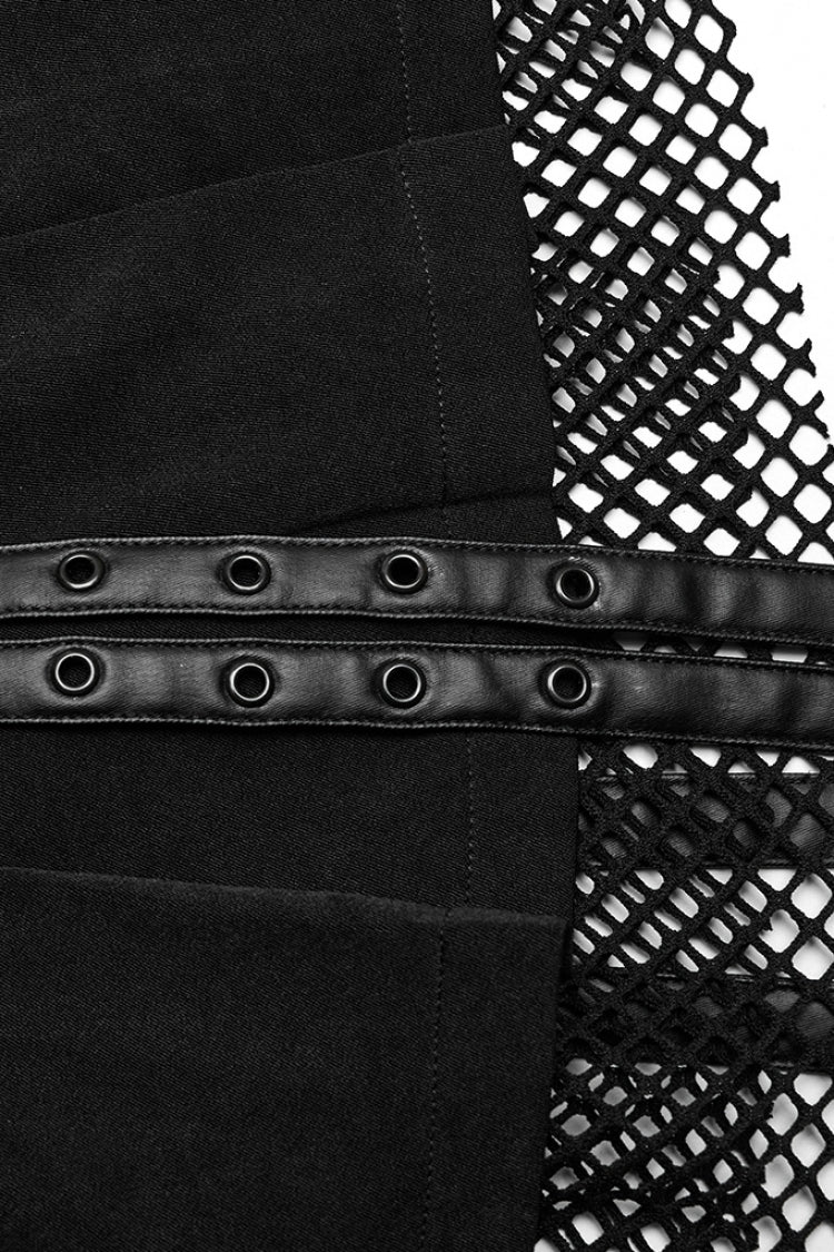 Pleated Punk Skirt with Strap Details and Mesh Panels