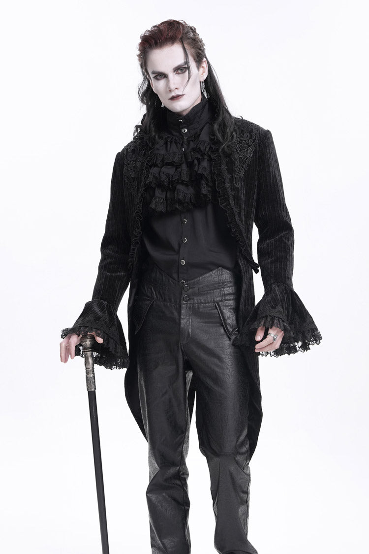 Men's Gothic Jacket with Swallow-tailed Hem and Lace