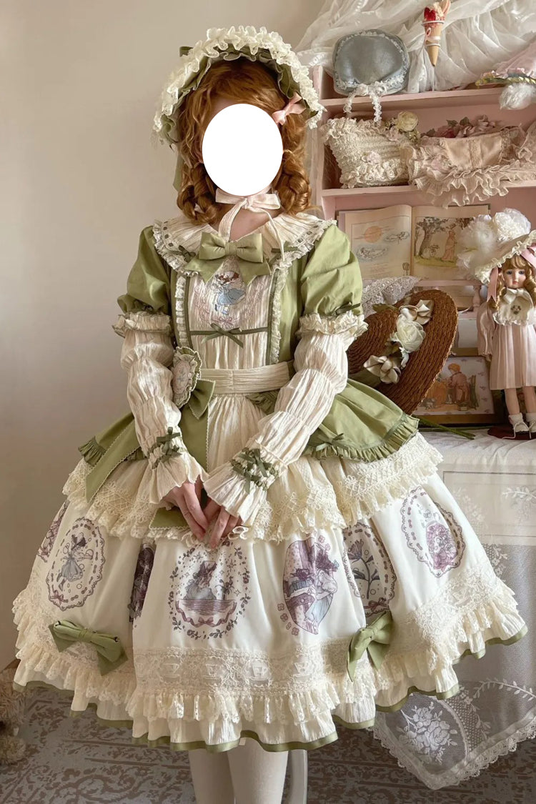Emerald Little Ida's Flowers Short Sleeves Print Ruffle Bow Sweet Lolita Dress