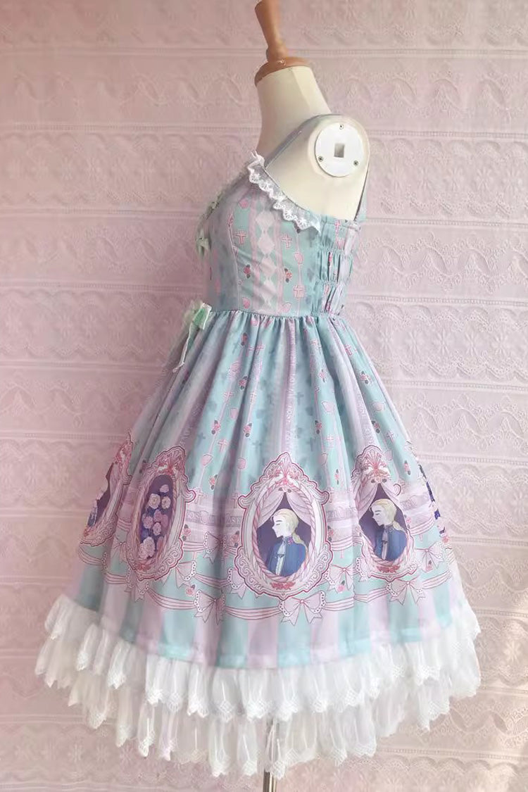 Double Layer Rose Lover Print Ruffle Jsk Dress - Sweet Lolita