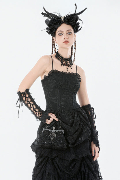 Embroidered Peplum Court Slip Dress in Gothic Style