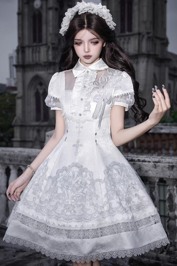 Lace Trimmed Classic Gothic Lolita Dress - White