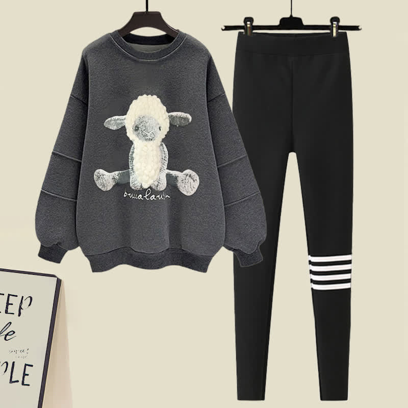 Sheep Pattern Sweatshirt Plush Pants Set