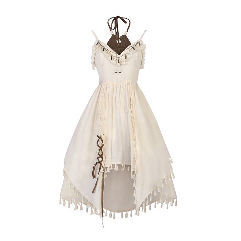 Two Pieces Slip Lace-up Vintage Dress Flounce Top