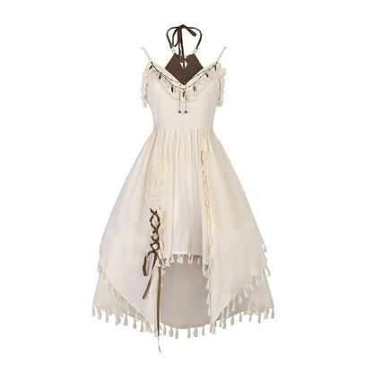 Two Pieces Slip Lace-up Vintage Dress Flounce Top