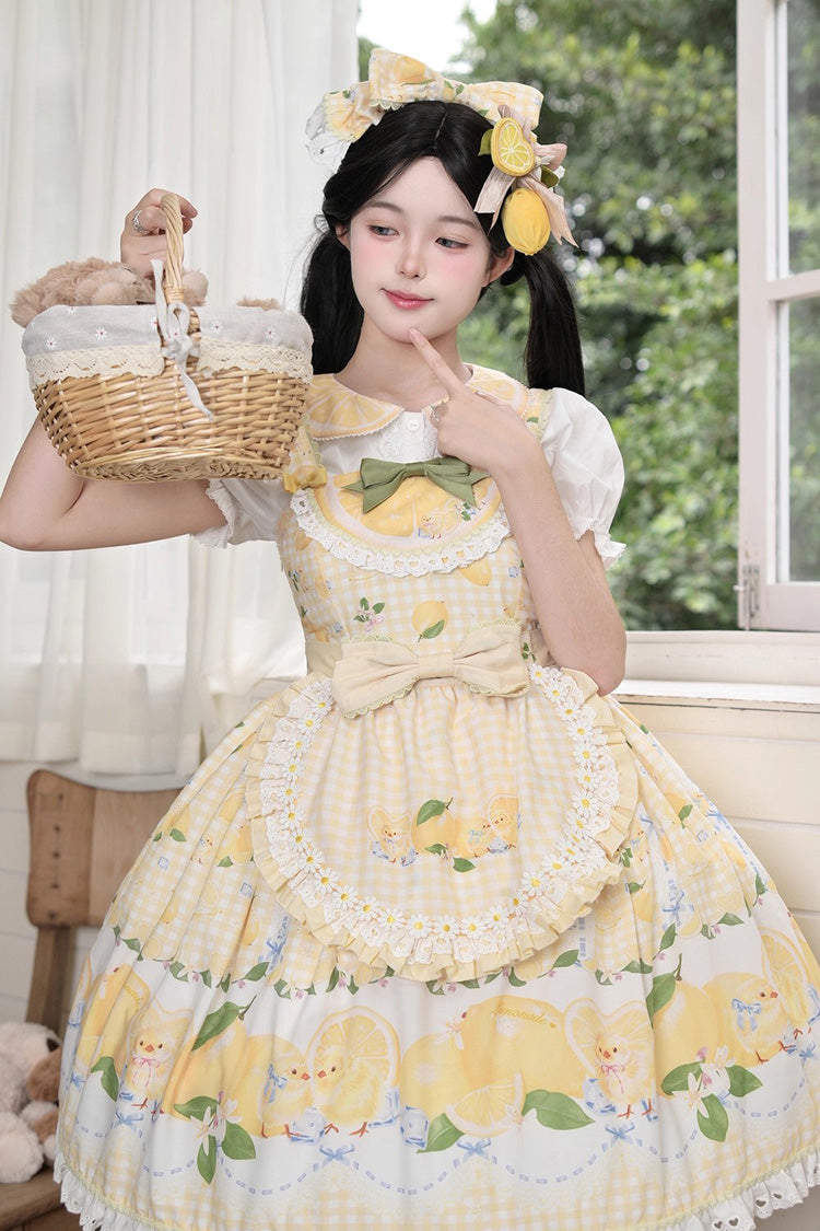 Sunny Lemon Print Ruffled Bow Lace JSK Attire