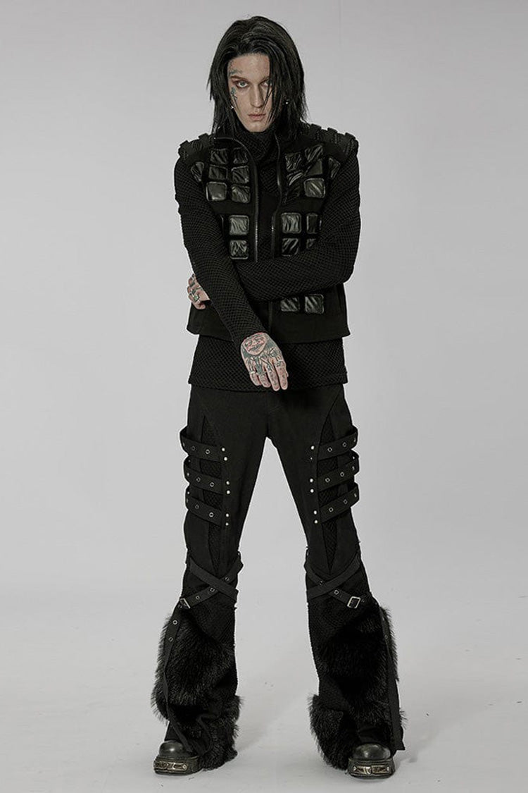 Geometric Patterned Padded Shoulder Webbing Buckle Vest