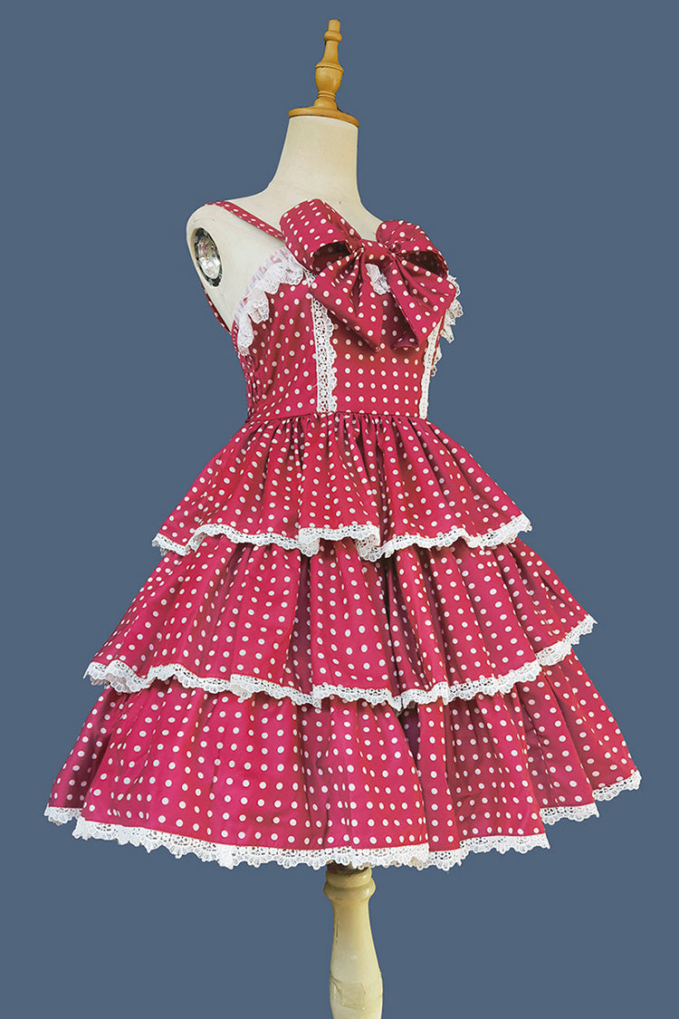 Polka Dot Ruffle Bowknot Sweet Lolita JSK Dress in Red