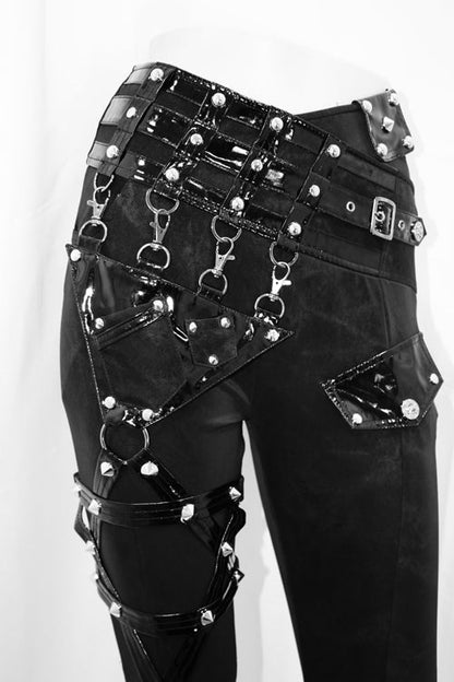 Goth Stretch Knit Asymmetrical Loop Detail Slim Trousers
