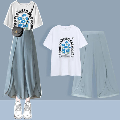 T-Shirt Set Chiffon Split Printed Pants Chic