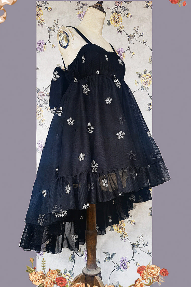 Feather Snowflake Embroidery Print Sleeveless Ruffle Bow Sweet JSK Dress