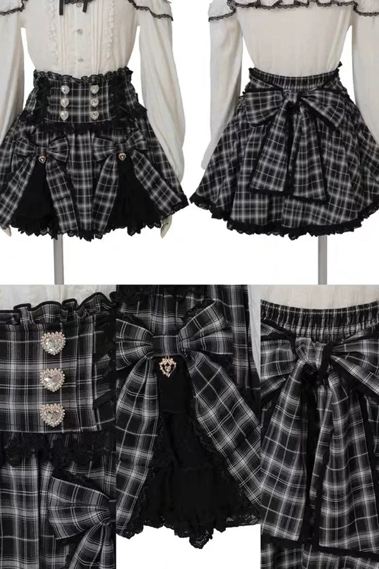 Plaid Ruffled Bow Gothic Japanese Lolita Skirt Three Colors