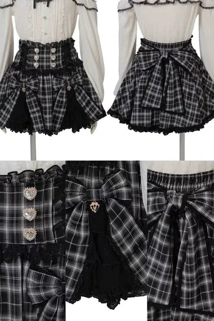 Plaid Ruffled Bow Gothic Japanese Lolita Skirt Three Colors