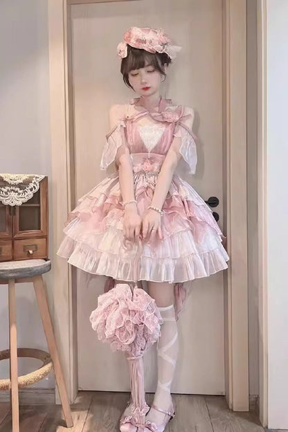 Fairy-Theme Multi-Tier Ruffle Bride Princess JSK Lolita Gown