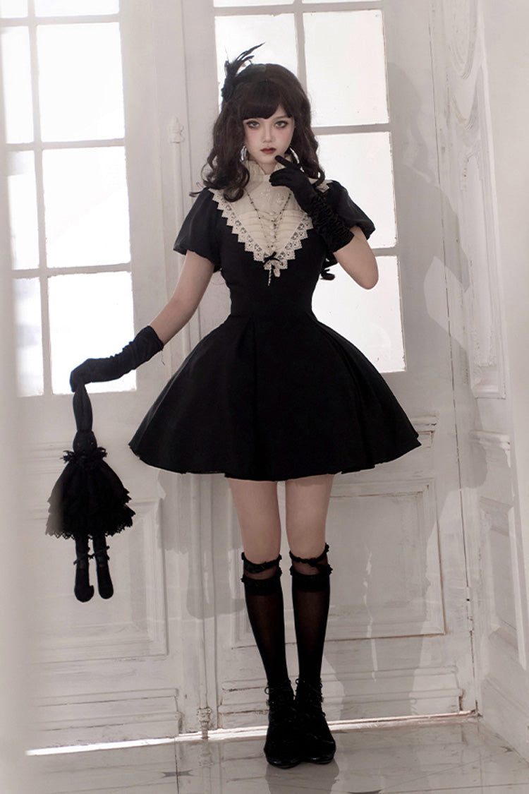 Letters and Poems Nocturne Nun Long Sleeves Ruffle Gothic Lolita Short Dress
