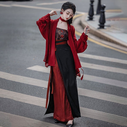 Three Flower Vintage Top Skirt Print Cami Cardigan Pieces