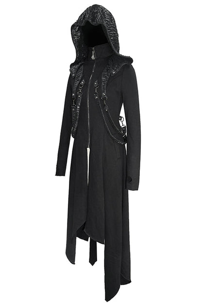 Women's Punk Slim Knitted Hooded Long Coat with Zip Front