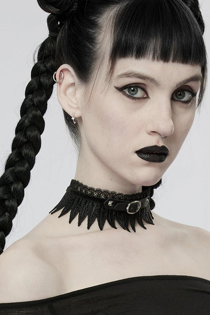 Gothic Choker with Feathers and Lace, Adjustable Fit for Her